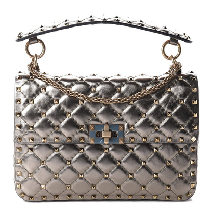 Valentino Garavani Metallic Lambskin Medium Rockstud Spike Shoulder Bag Sasso 1 of 10