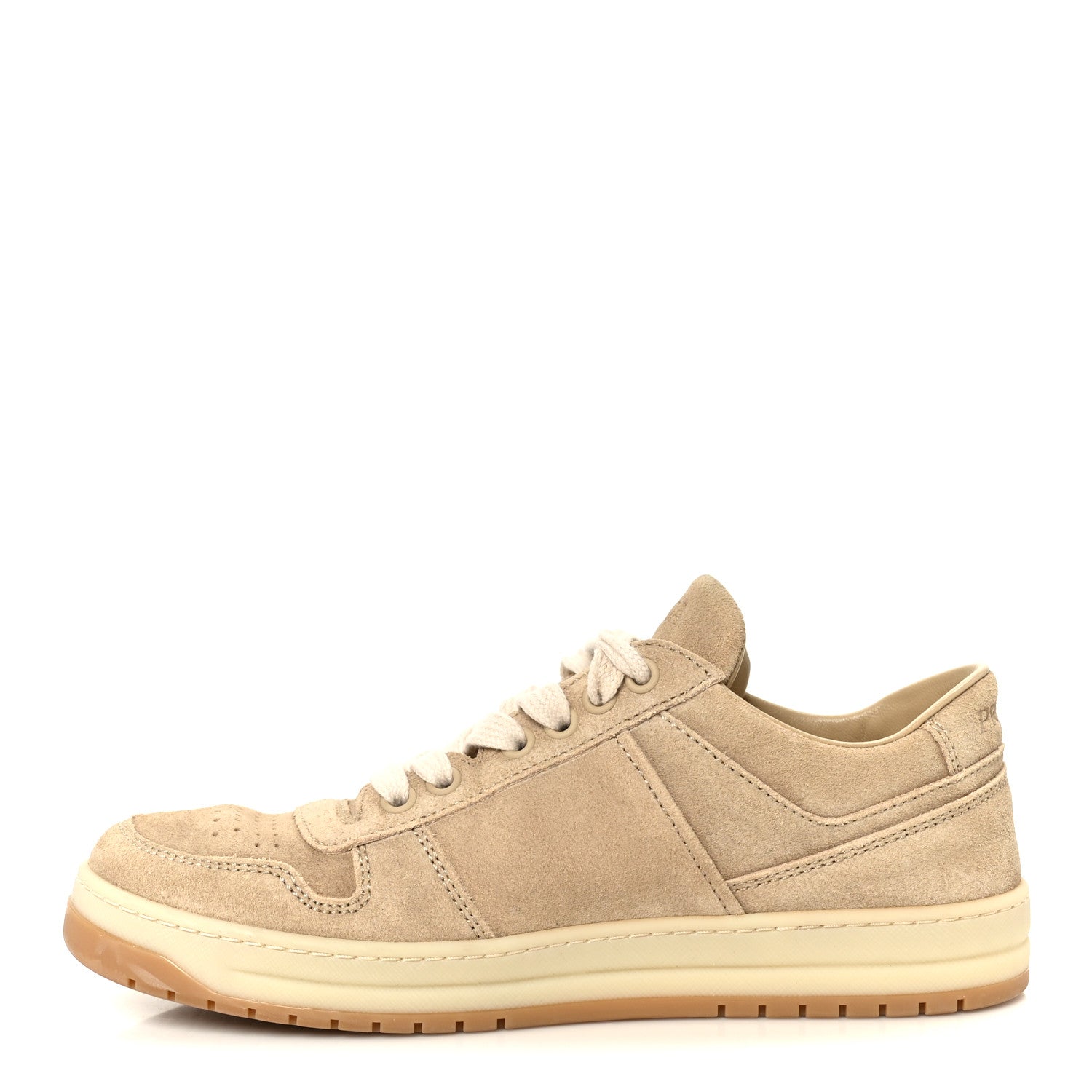 Prada Suede Triangle Womens Downtown Low Top Sneakers 37 Ecru 1 of 9