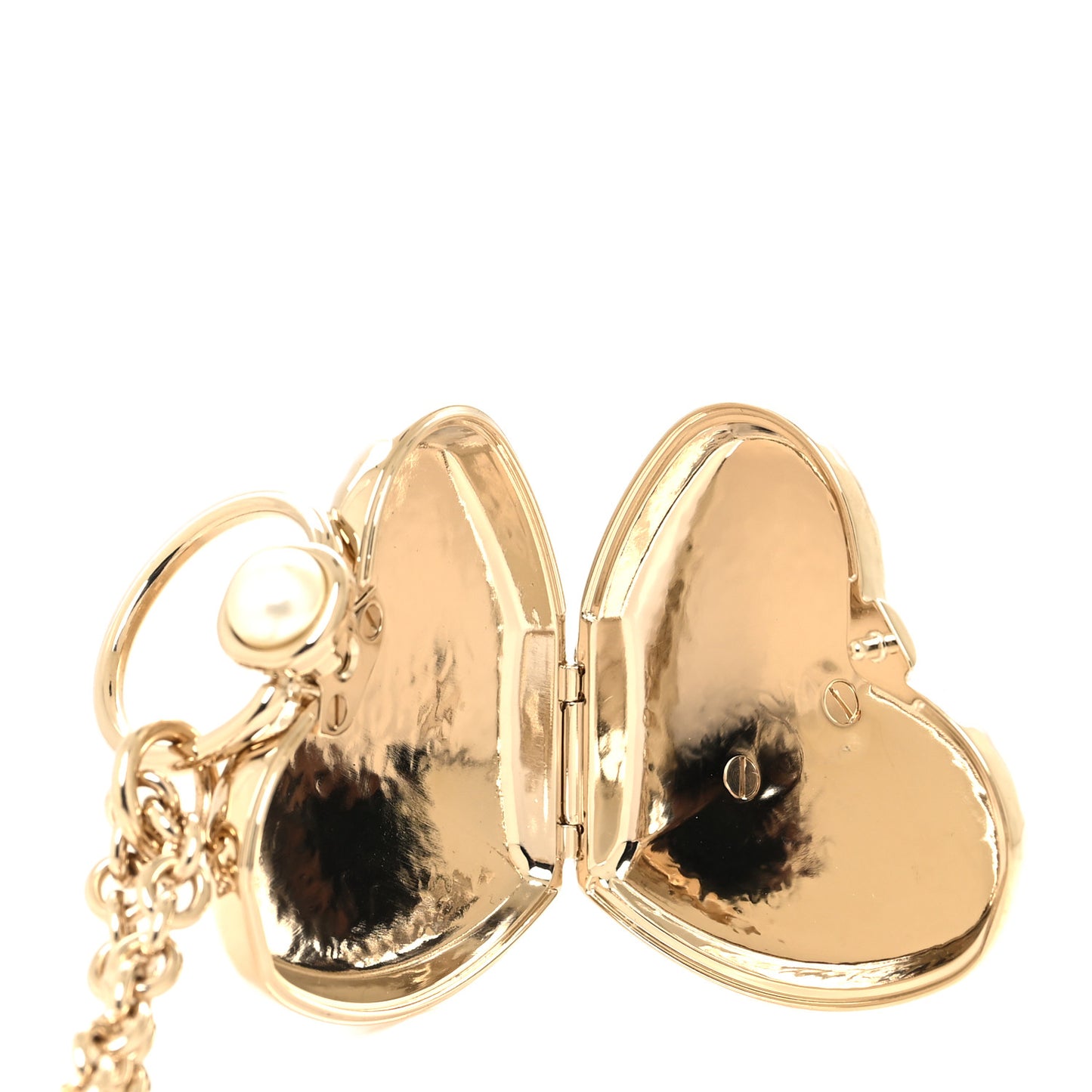 Metal CC Heart Locket Necklace Gold