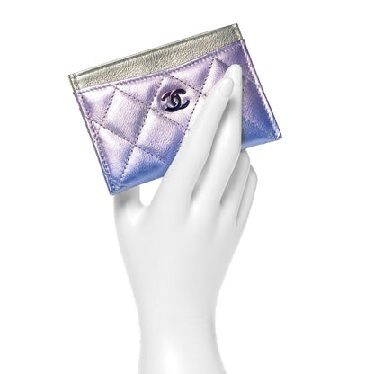 Chanel Gradient Metallic Calfskin Quilted Card Holder Silver Blue Yellow Purple 2 of 9