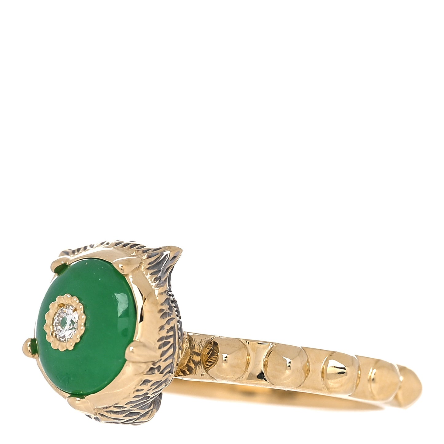 18K Yellow Gold Jade Diamond Le Marché Des Merveilles Feline Ring 49 5