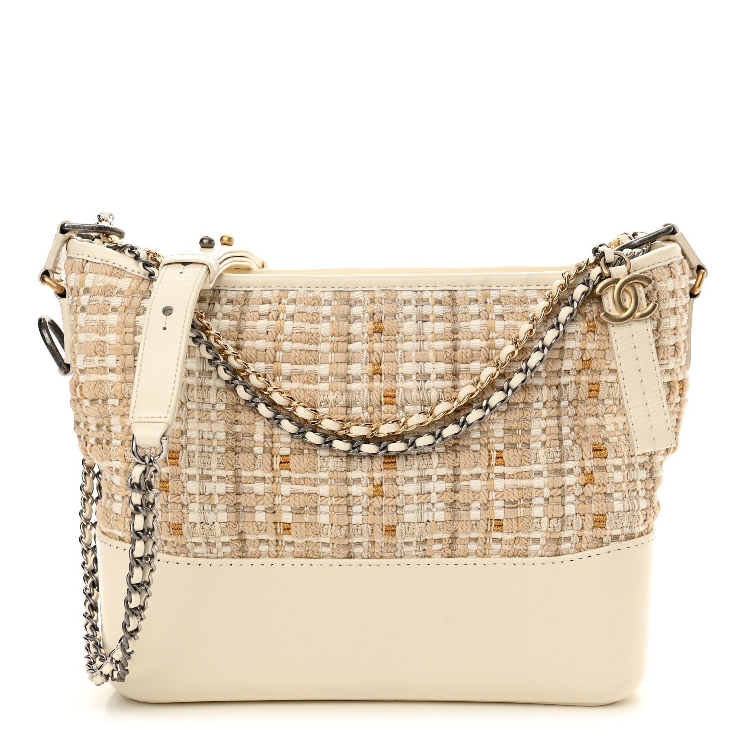 Chanel Tweed Calfskin Quilted Medium Gabrielle Hobo Beige Ivory 1 of 10