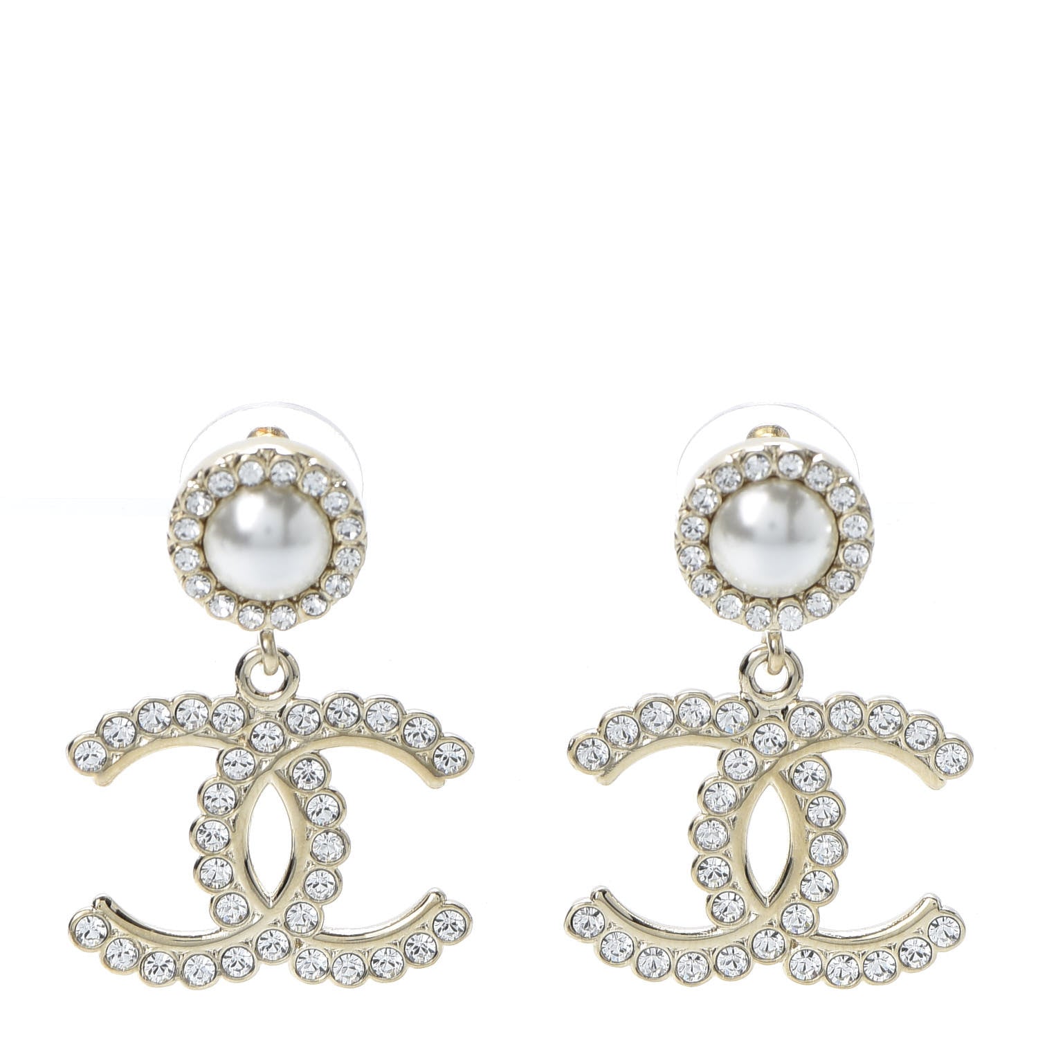 Chanel Crystal Pearl Bow-tiful CC Drop Earrings Gold 1 of 5