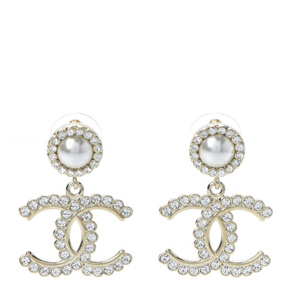 Chanel Crystal Pearl Bow-tiful CC Drop Earrings Gold 1 of 5