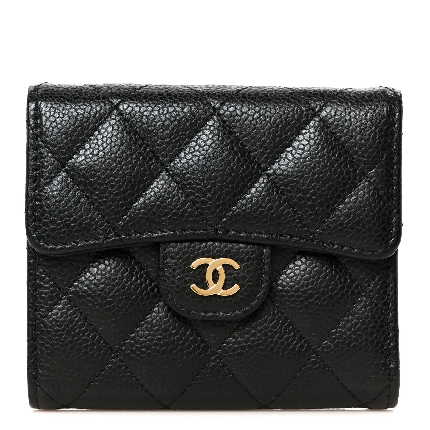 Caviar Quilted Compact Flap Wallet Black