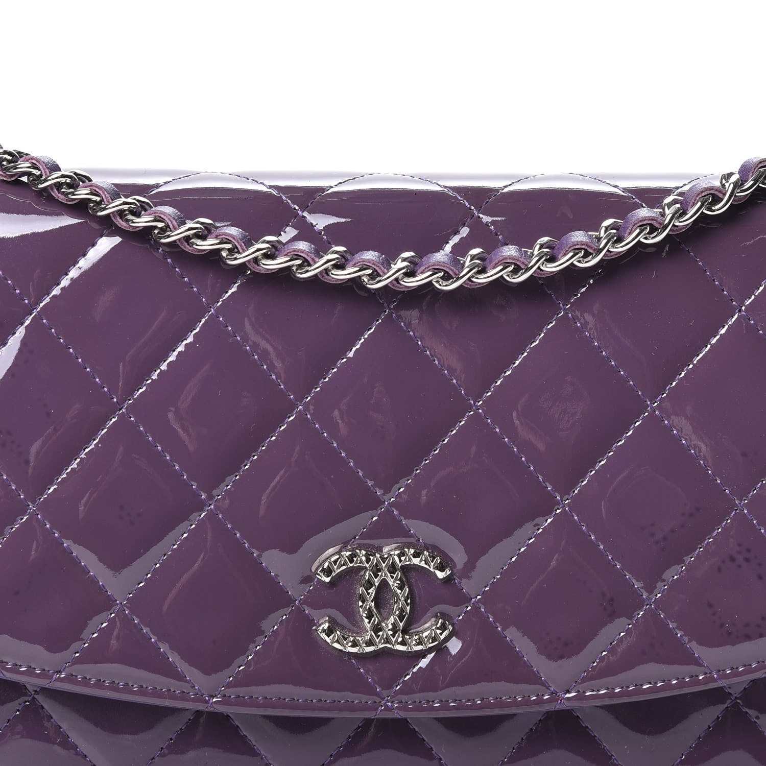 Chanel Patent Quilted Brilliant Wallet On Chain WOC Violet 10 of 10