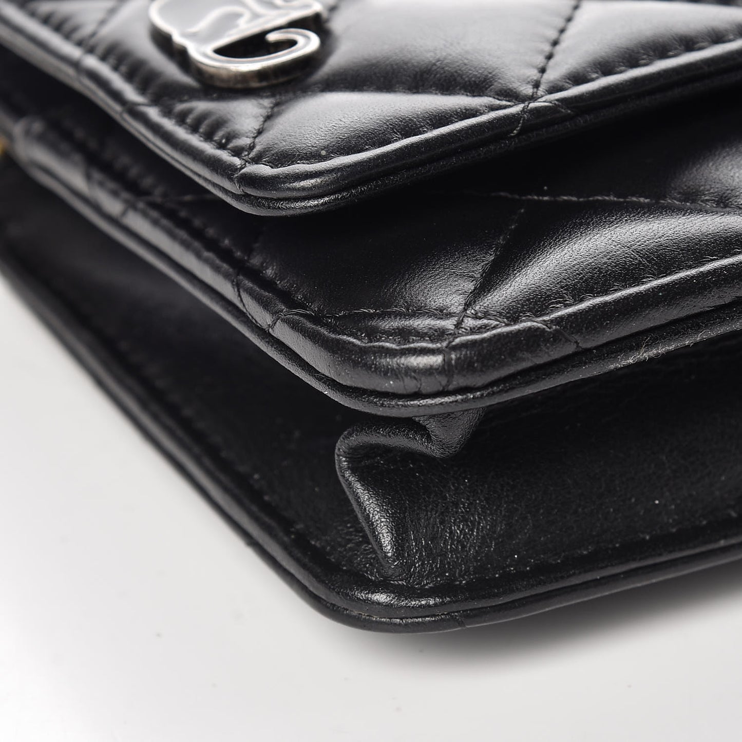 Aged Calfskin Quilted Lucky Charms 2.55 Reissue Wallet On Chain WOC Black
