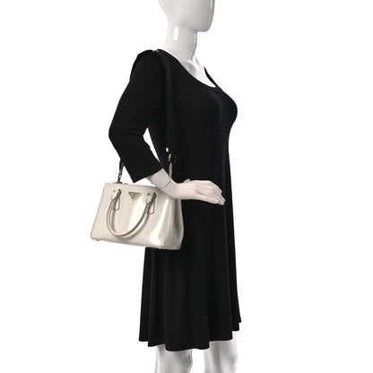 Prada Spazzolato Small Galleria Double Zip Tote White Black 2 of 10