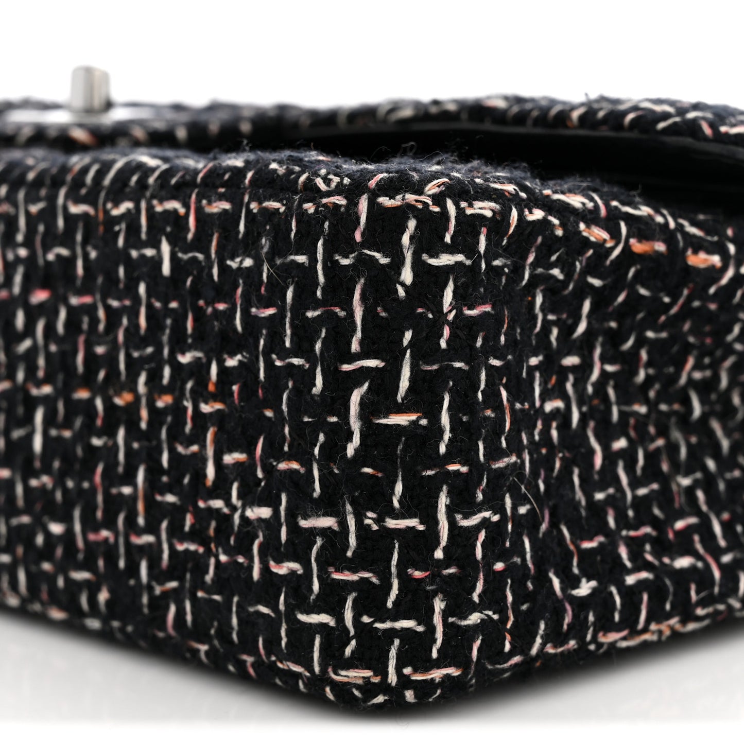 Tweed Quilted Medium Double Flap Black