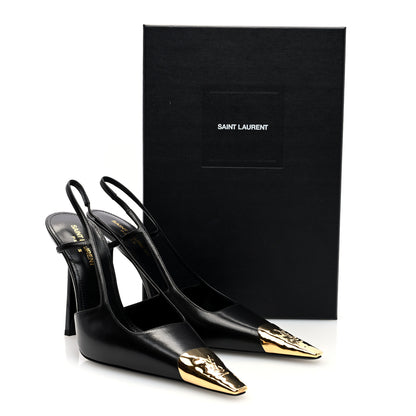 Saint Laurent Calfskin Metallic Toe Slingback Strap Heels  39 Black 9 of 9