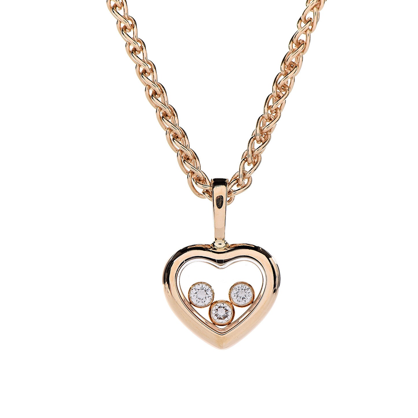 18K Yellow Gold Happy Diamonds Icons Floating Heart Pendant Necklace