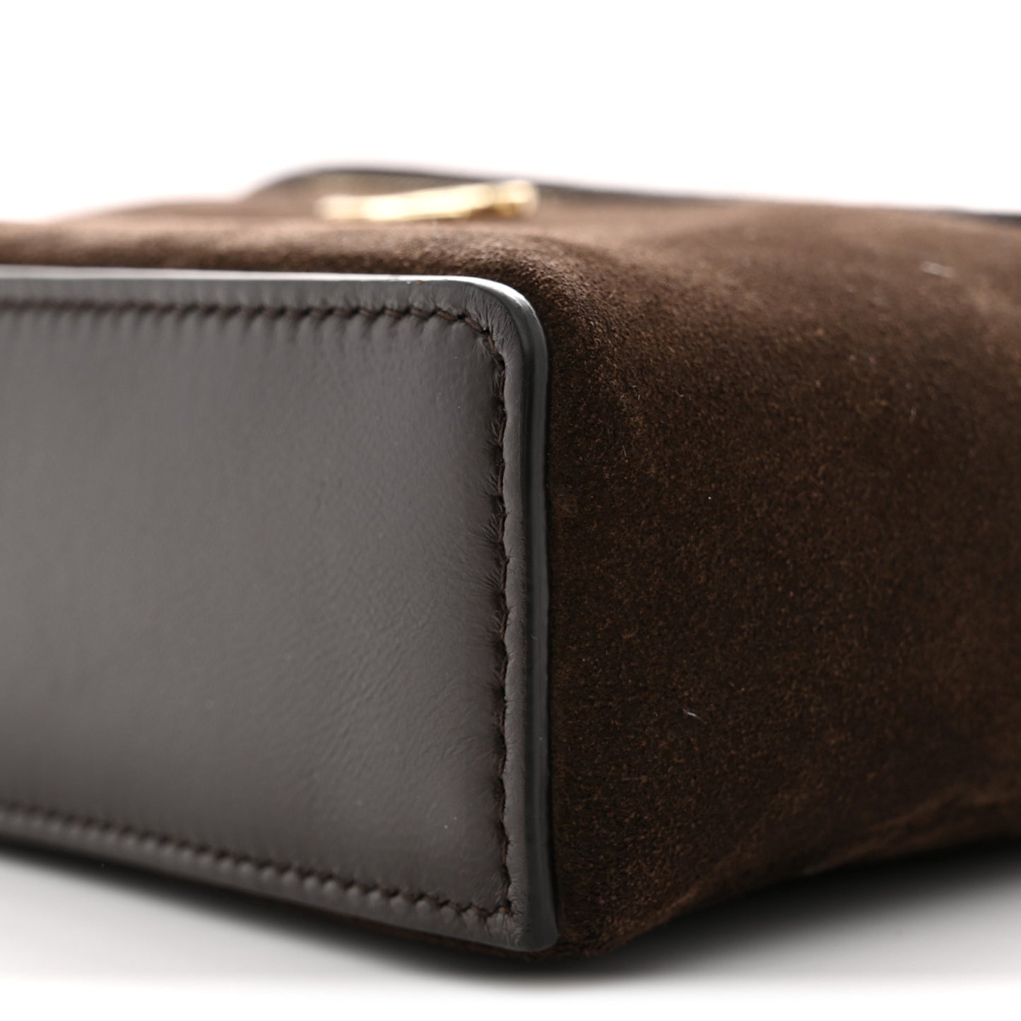 Suede Calfskin Top Handle Trapeze Small Vanity Case With Chain Dark Brown