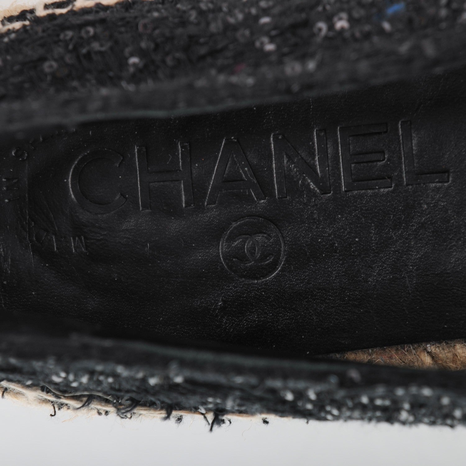Chanel Tweed Patent Goatskin Sequin CC Espadrilles 38 Black 9 of 14