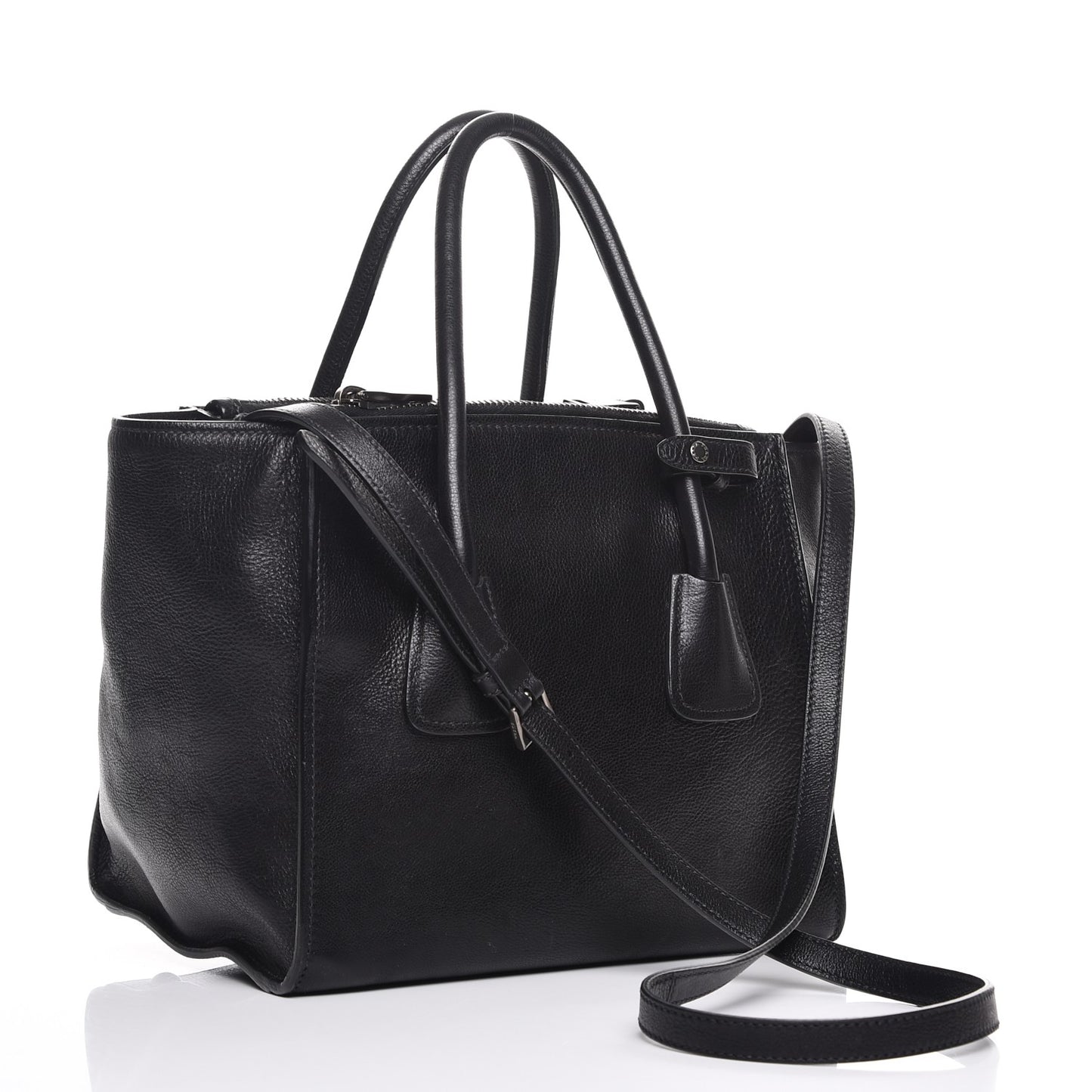 Glace Calf Small Twin Pocket Tote Nero Black