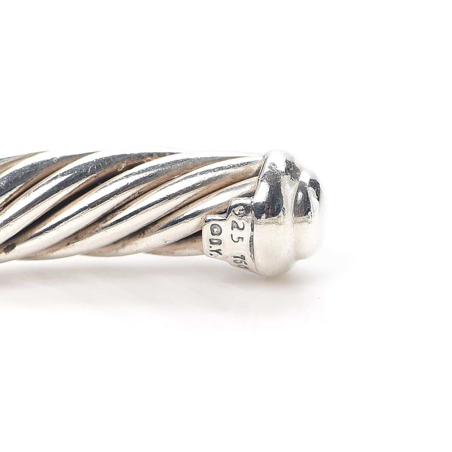 David Yurman Sterling Silver 18K White Gold Diamond 7mm Cable Classics Station Bracelet 4 of 5