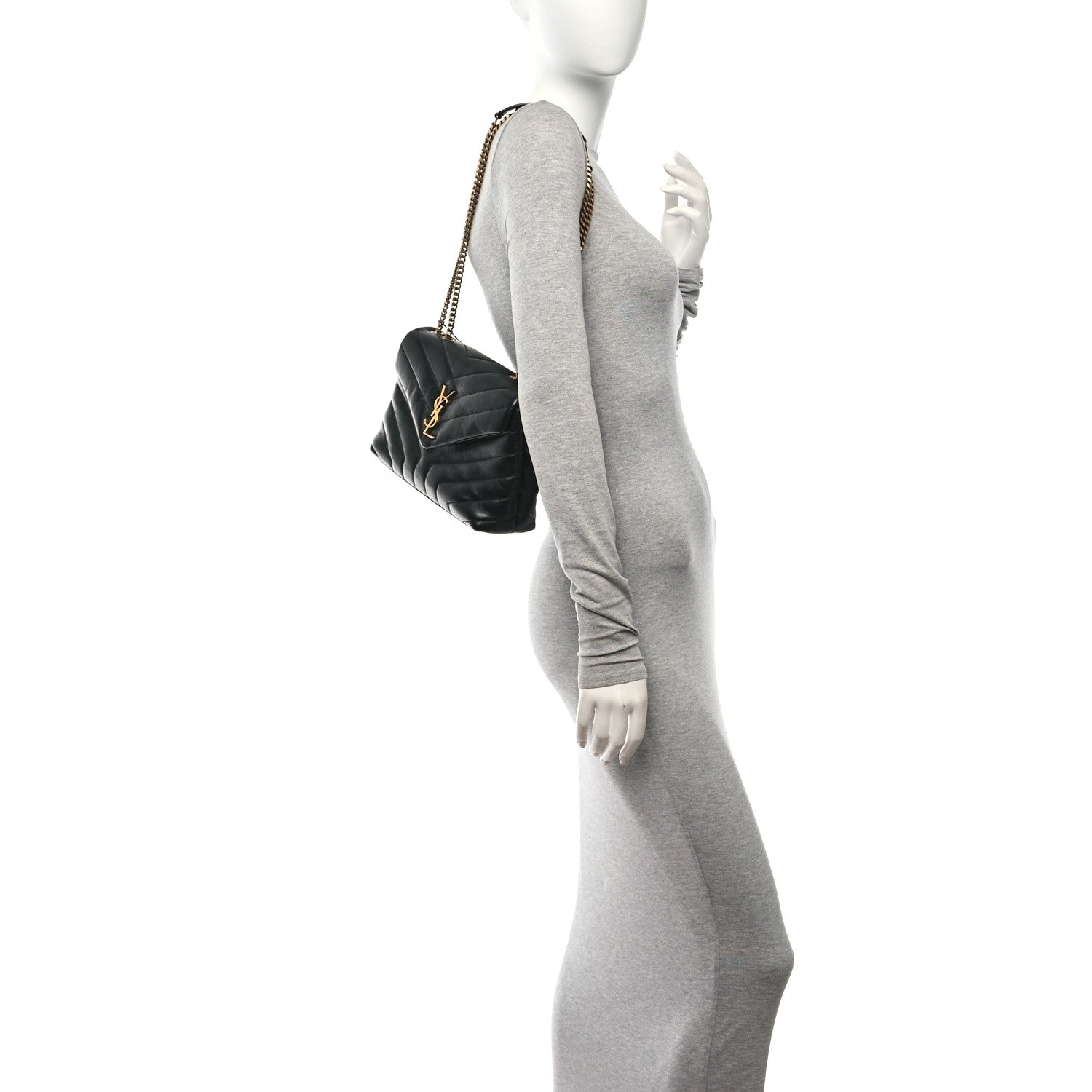 Saint Laurent Calfskin Y Quilted Monogram Small Loulou Chain Satchel Black 2 of 12