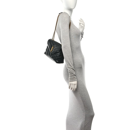 Saint Laurent Calfskin Y Quilted Monogram Small Loulou Chain Satchel Black 2 of 12