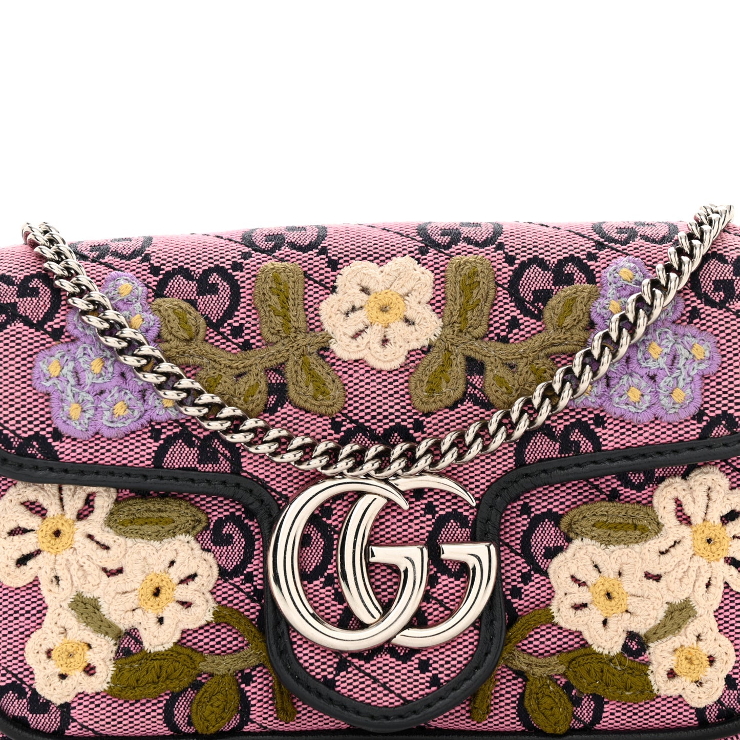 Monogram Multicolor Matelasse Diagonal Floral Embroidered Super Mini GG Marmont Shoulder Bag Pink Blue Ivory Green Lilac