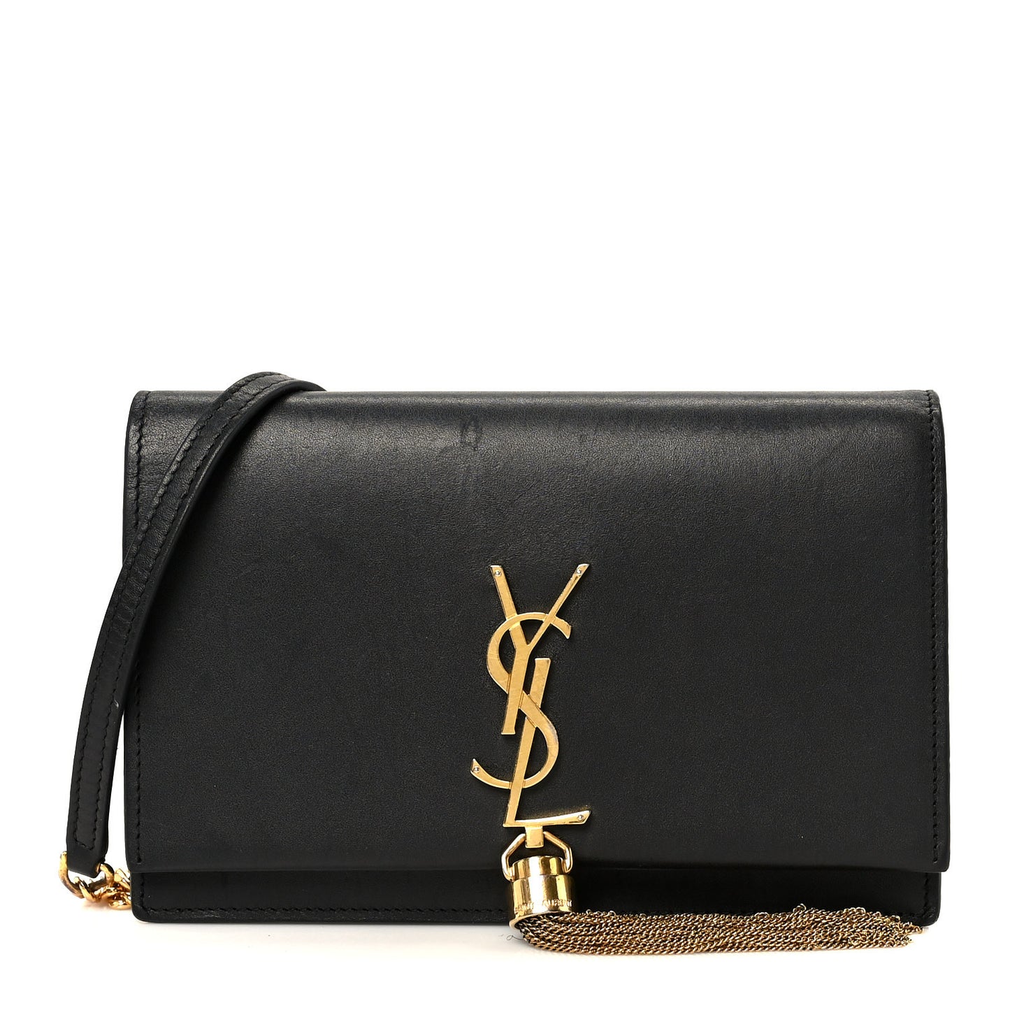 Smooth Calfskin Classic Monogram Kate Tassel Chain Wallet Black
