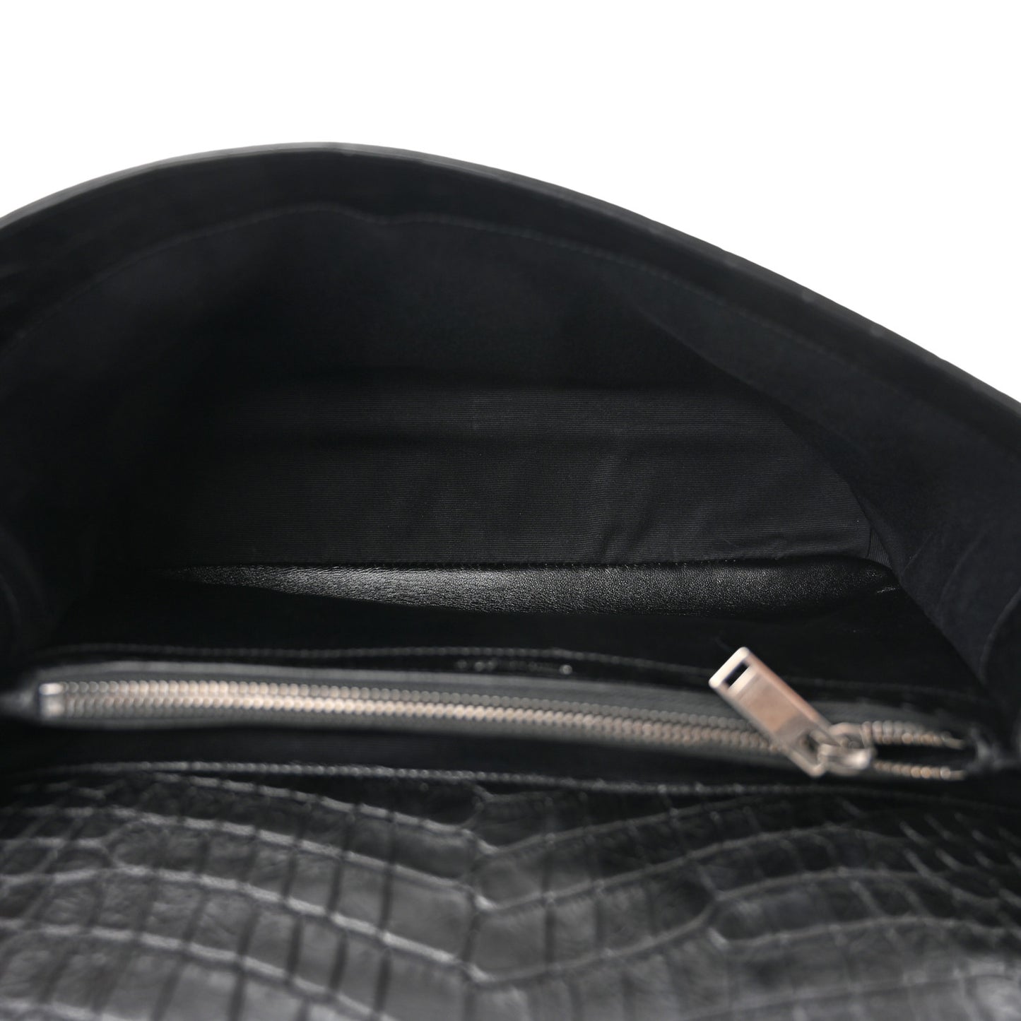 Calfskin Crocodile Embossed Monogram Large College Satchel Black
