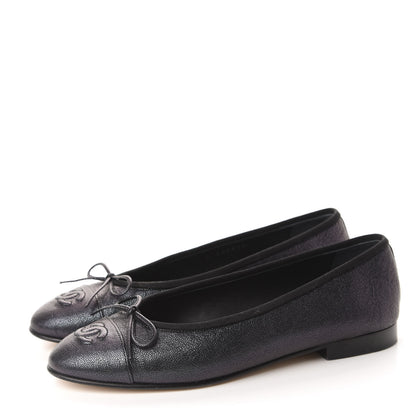 Chanel Caviar CC Cap Toe Ballerina Flats 38 Black 3 of 9