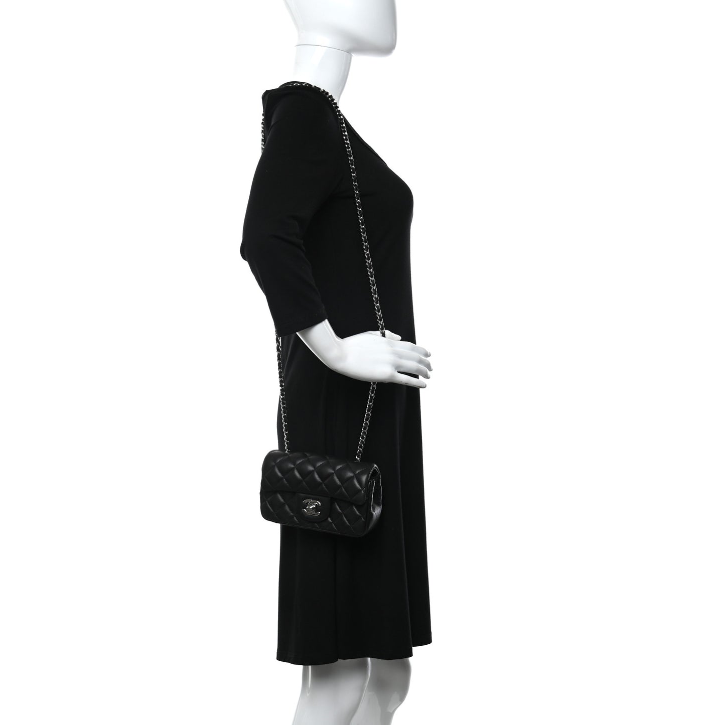 Lambskin Quilted Extra Mini Rectangular Flap Black