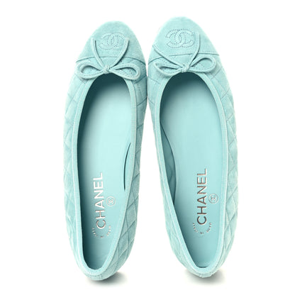 Chanel Suede Calfskin Quilted Cap Toe CC Ballerina Flats 38.5 Light Blue 2 of 12