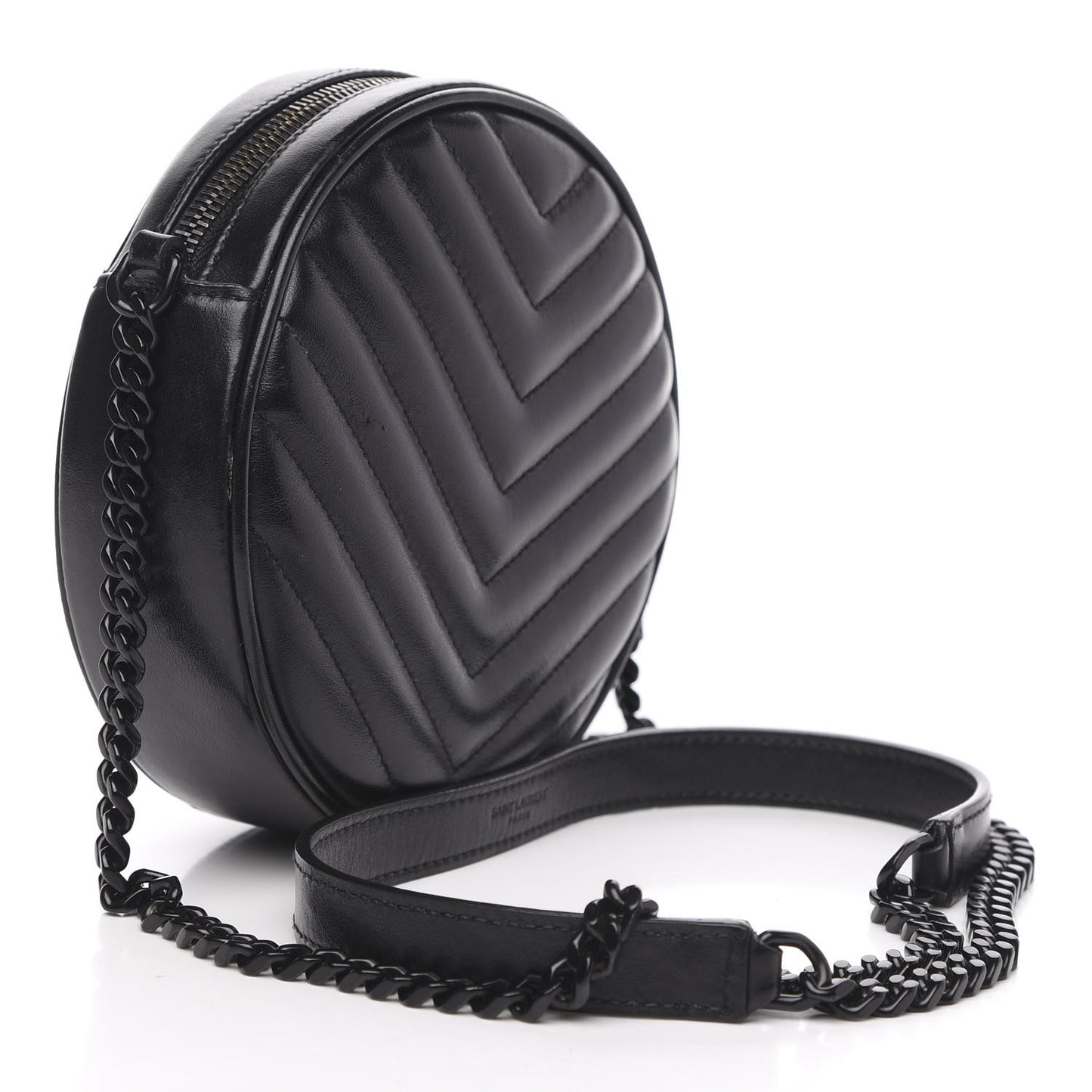 Calfskin Matelasse Chevron Round Vinyle Camera Bag Black