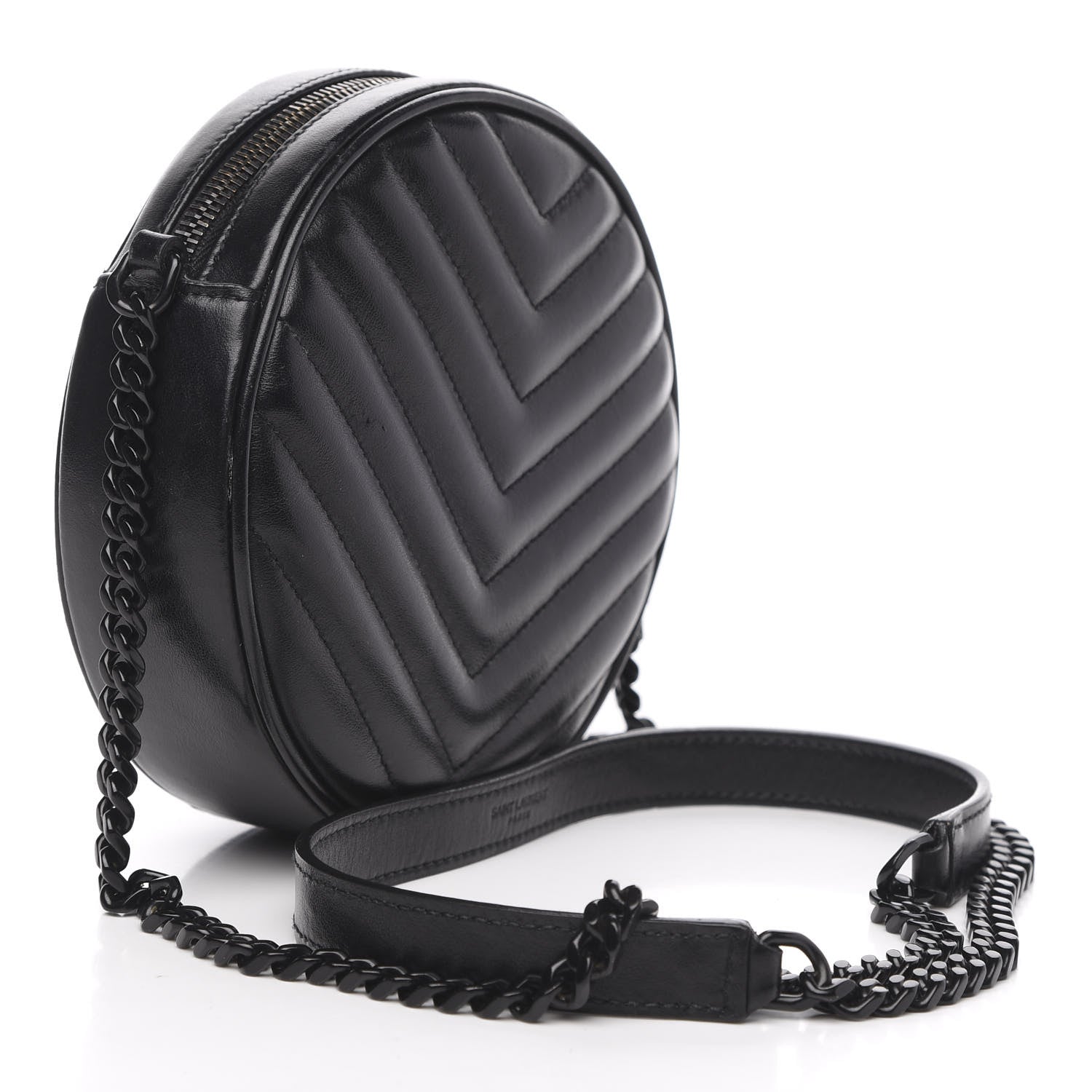 Saint Laurent Calfskin Matelasse Chevron Round Vinyle Camera Bag Black 3 of 10