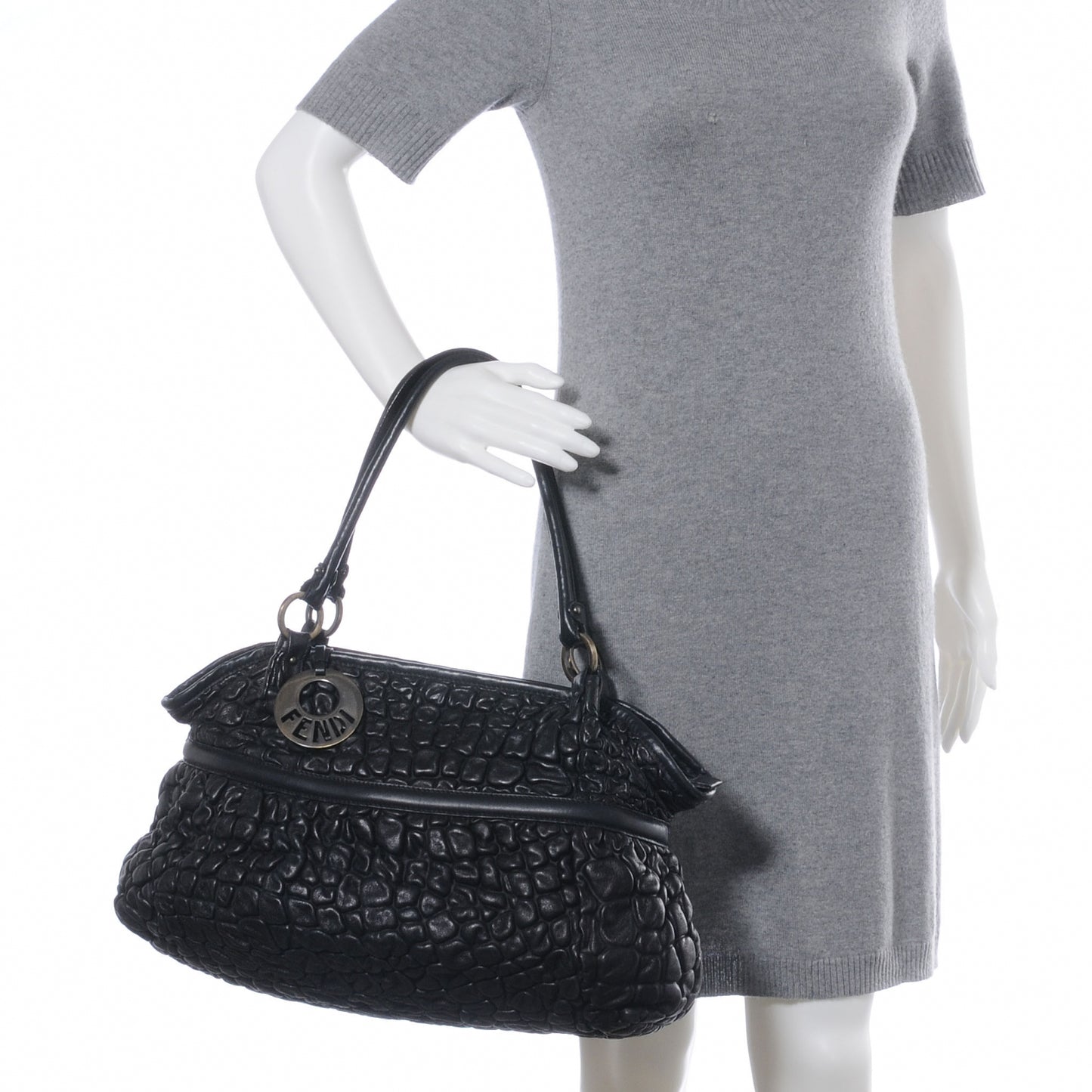 Bubble Calfskin Large Chef Shopper Tote Black