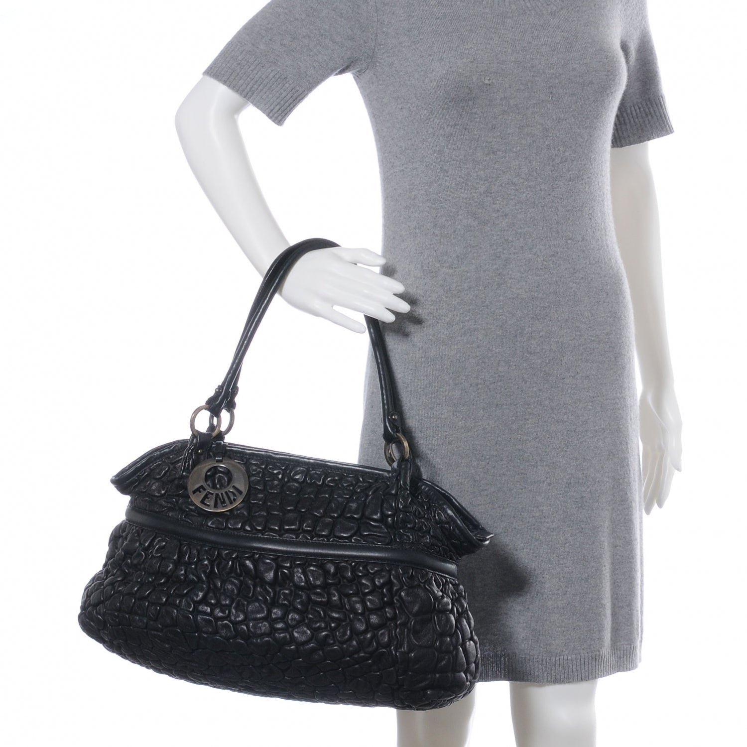 Fendi Bubble Calfskin Large Chef Shopper Tote Black 2 of 9