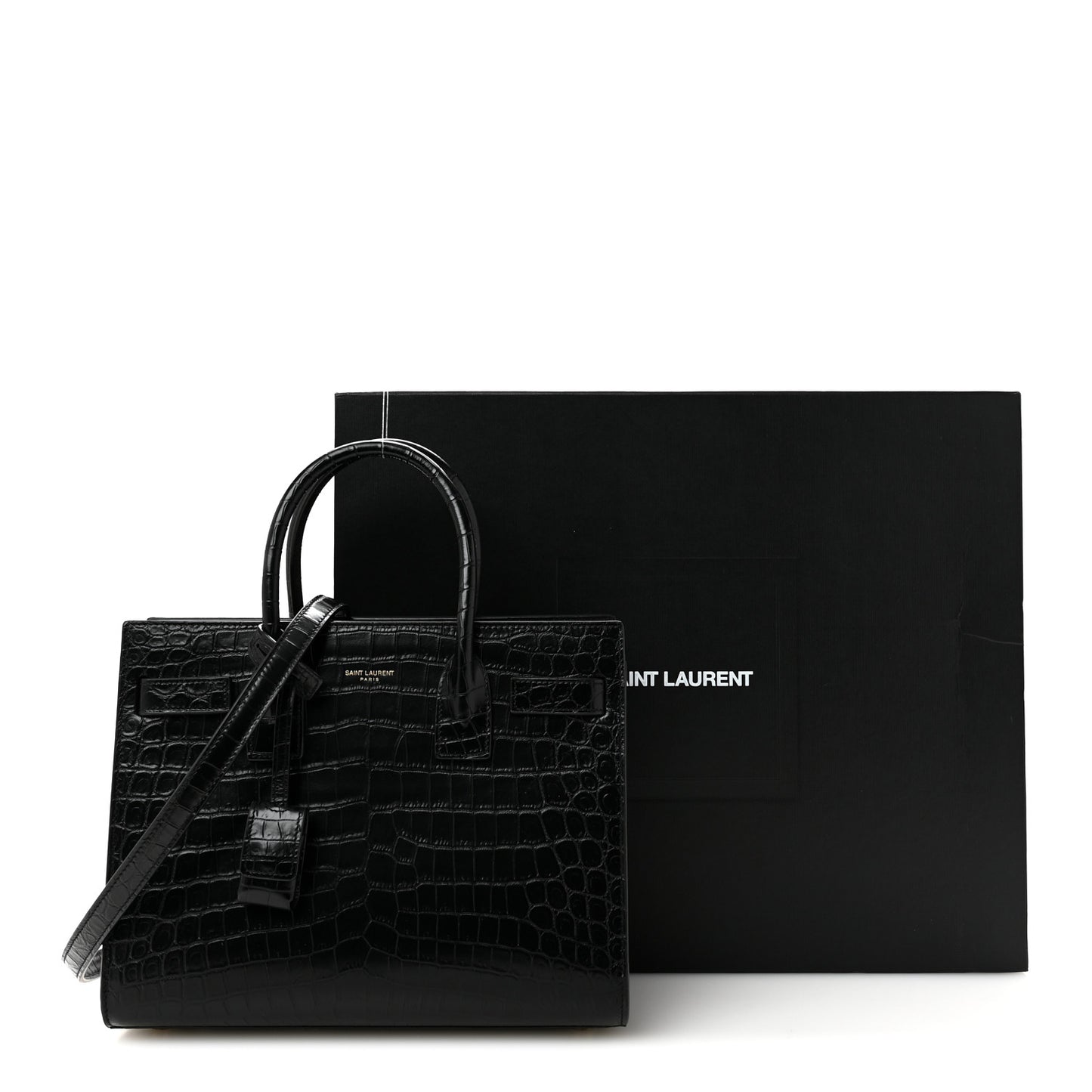 Calfskin Crocodile Embossed Baby Sac De Jour Black