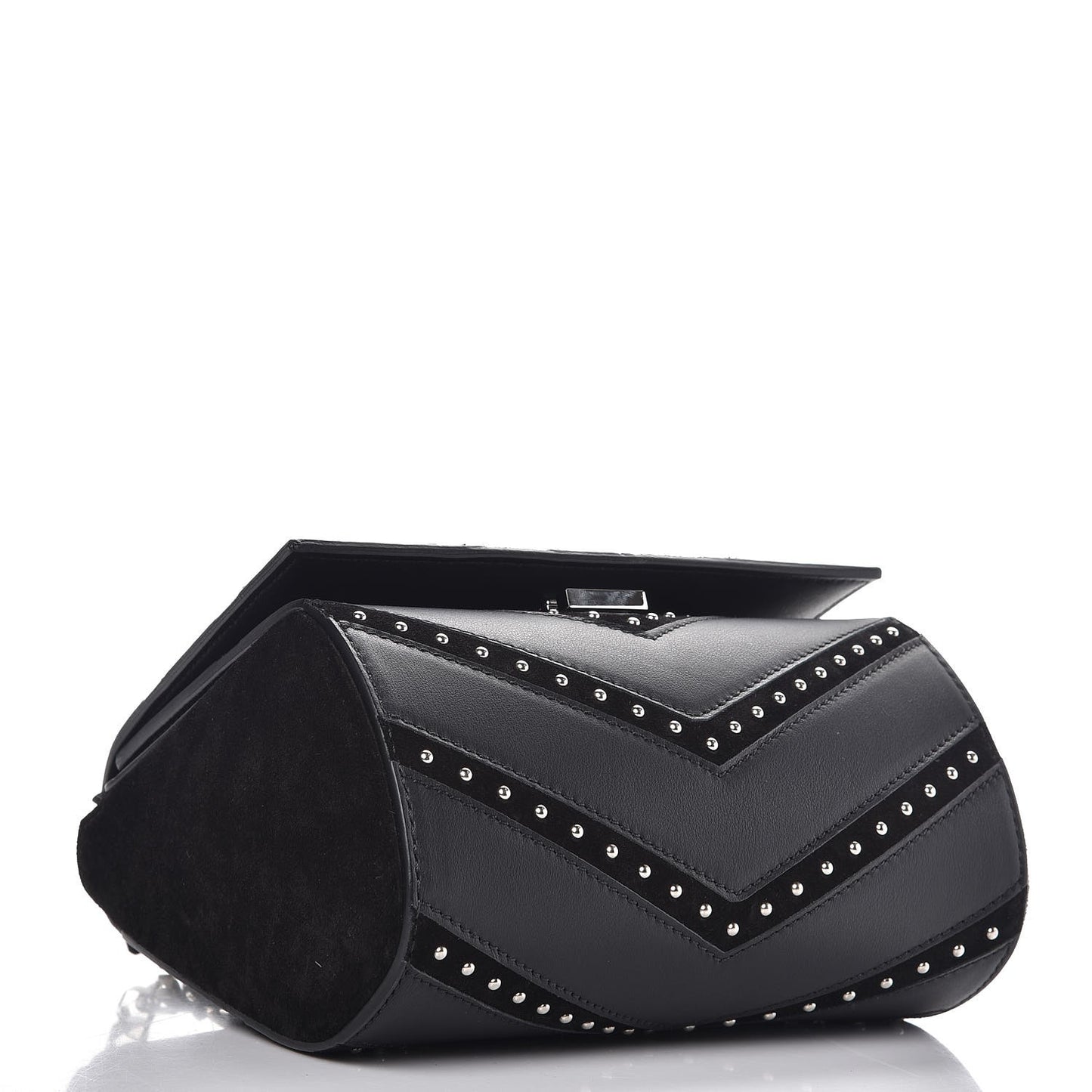 Calfskin Suede Mini Studded Chevron Pandora Box Crossbody Bag Black