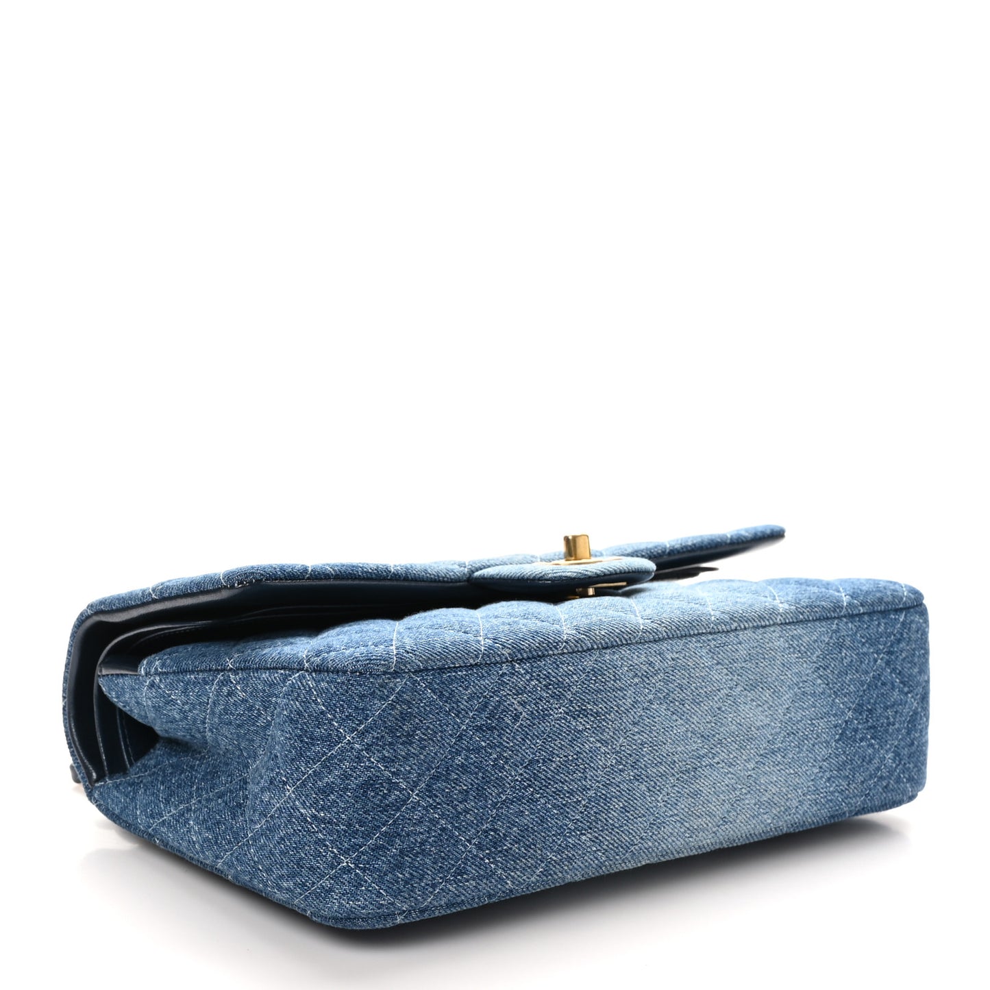Washed Denim Quilted Medium Double Flap Blue