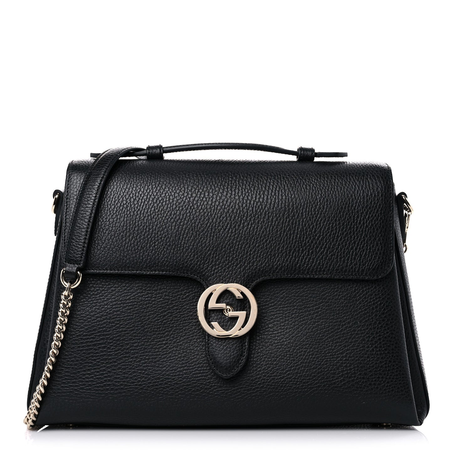 Dollar Calfskin Medium Interlocking G Top Handle Shoulder Bag Black