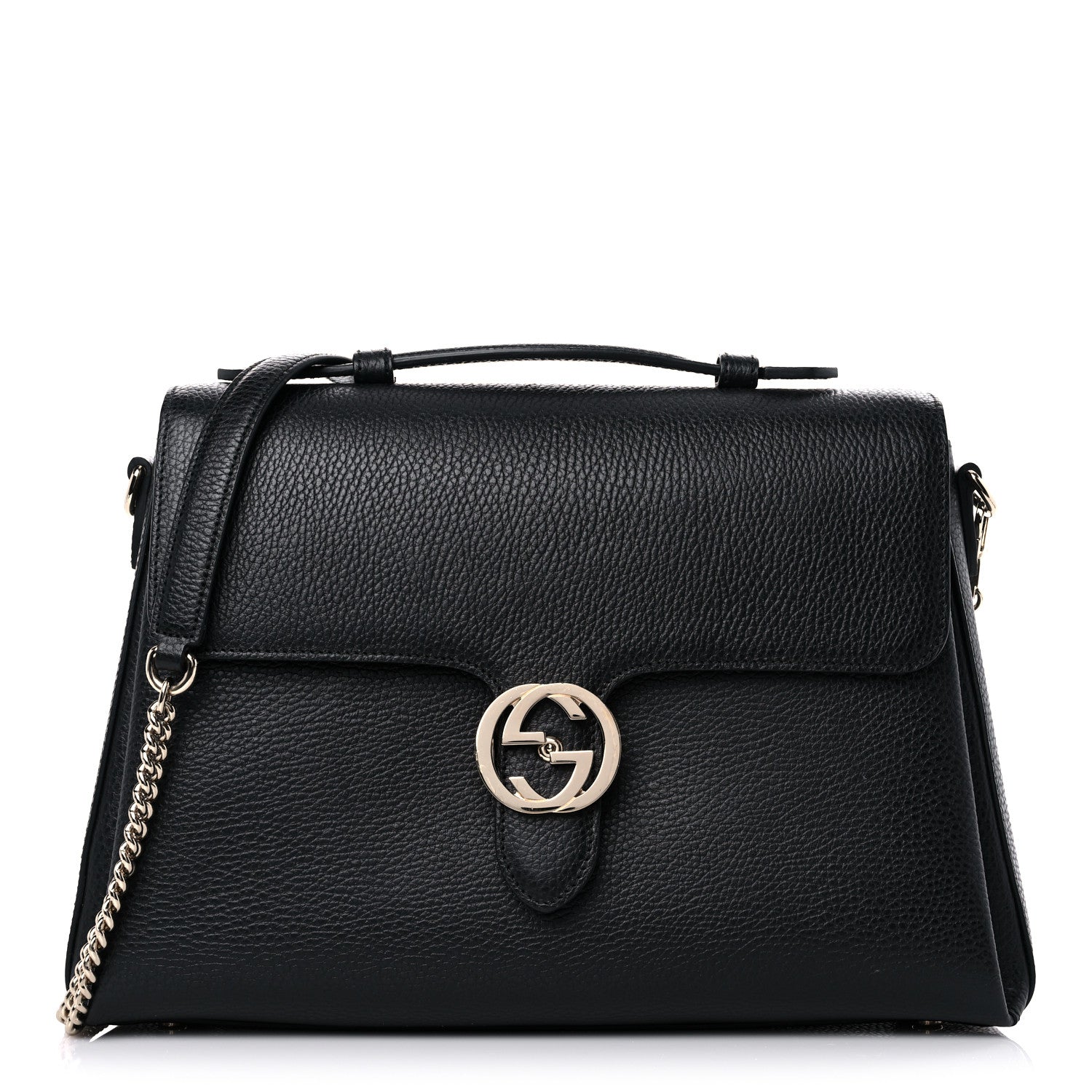 Gucci Dollar Calfskin Medium Interlocking G Top Handle Shoulder Bag Black 1 of 15
