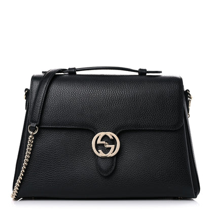 Gucci Dollar Calfskin Medium Interlocking G Top Handle Shoulder Bag Black 1 of 15