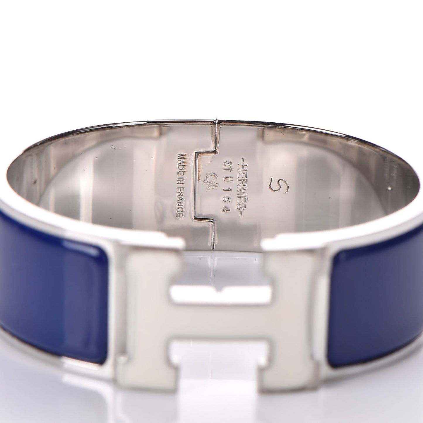 Enamel Wide Clic Clac H Bracelet PM Bleu Royal Blanc