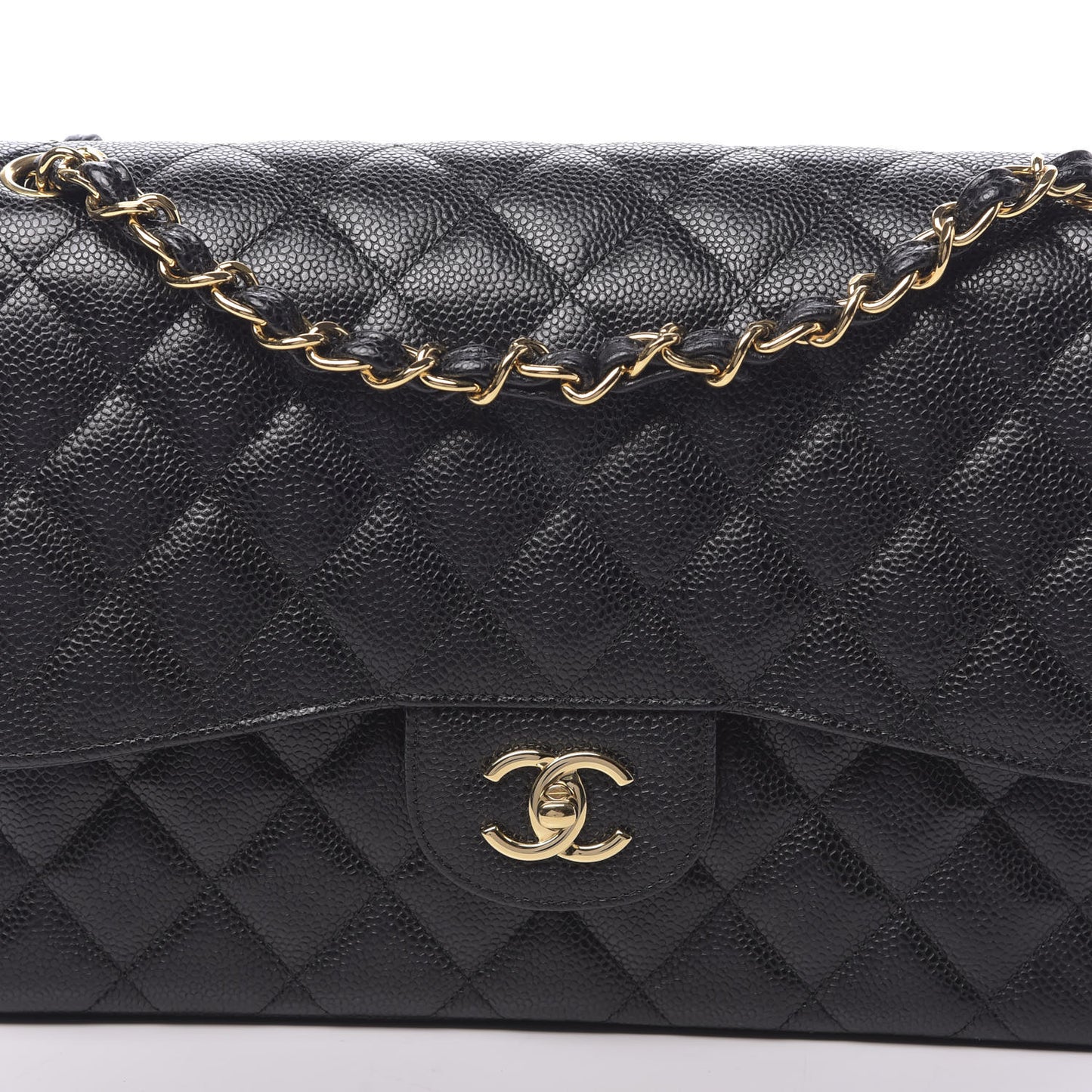 Caviar Quilted Jumbo Double Flap Black