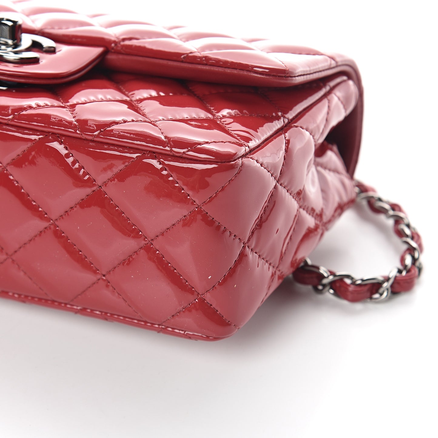 Patent Calfskin Quilted Mini Rectangular Flap Red