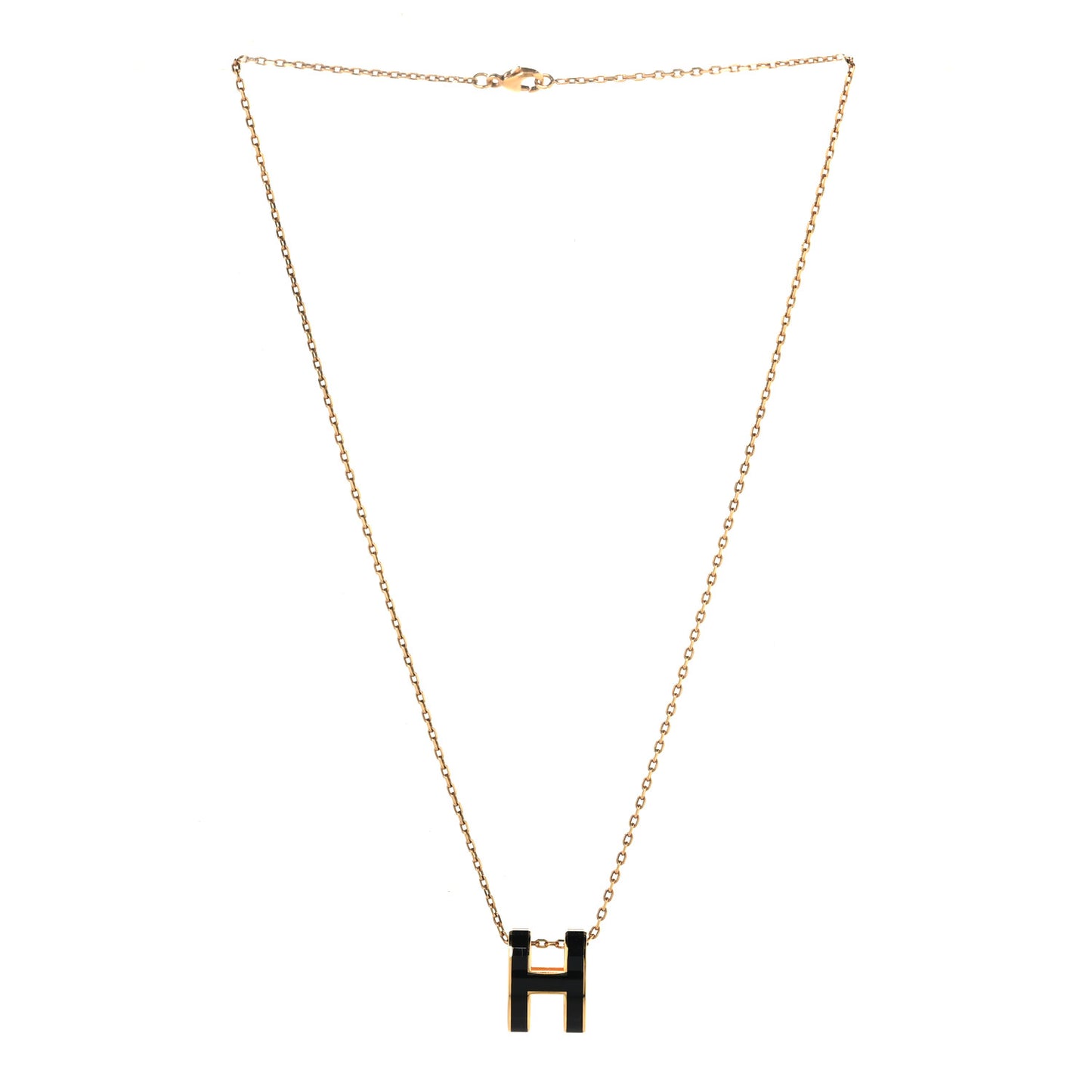 Lacquered Gold Pop H Pendant Necklace Black