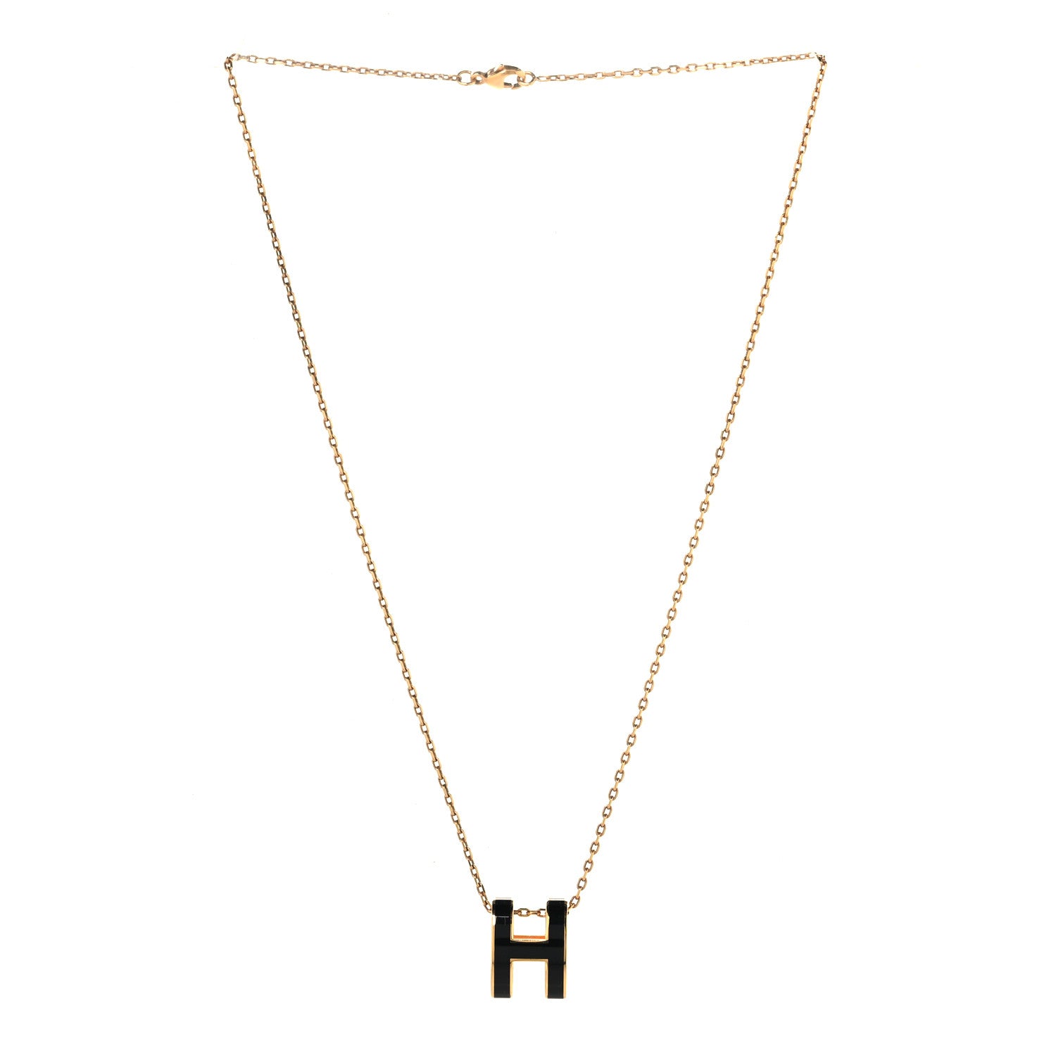 Hermes Lacquered Gold Pop H Pendant Necklace Black 3 of 6