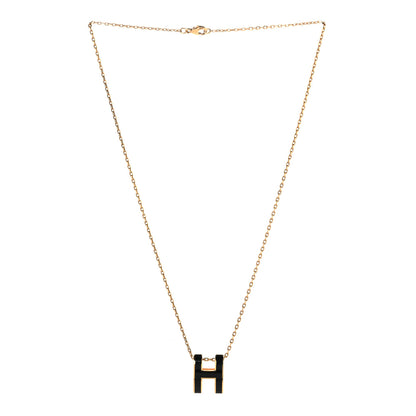 Hermes Lacquered Gold Pop H Pendant Necklace Black 3 of 6