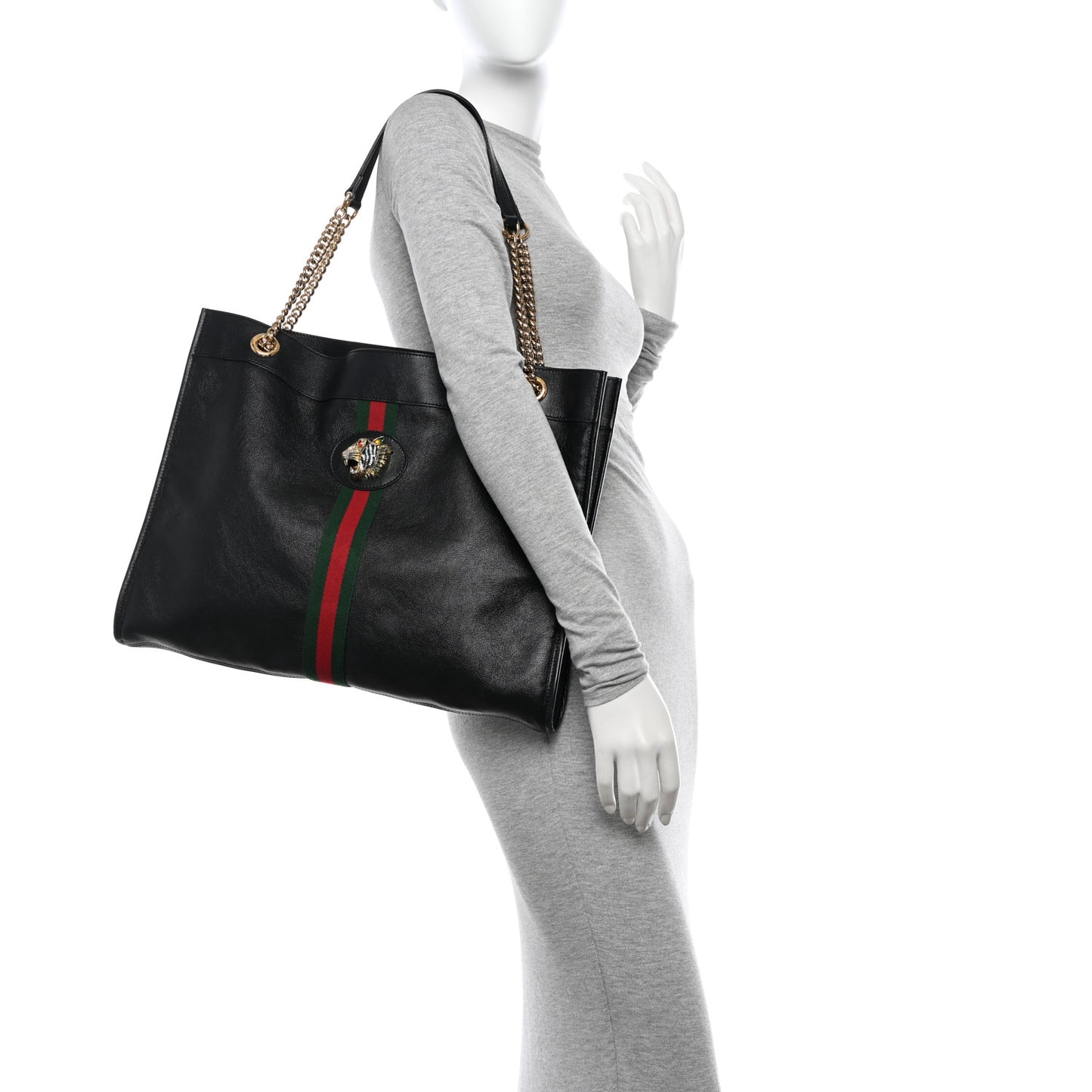 Calfskin Large Rajah Chain Tote Black