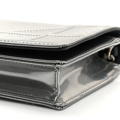 Christian Dior Metallic Patent Micro-Cannage Diorama Wallet on Chain Pouch Silver 9 of 12