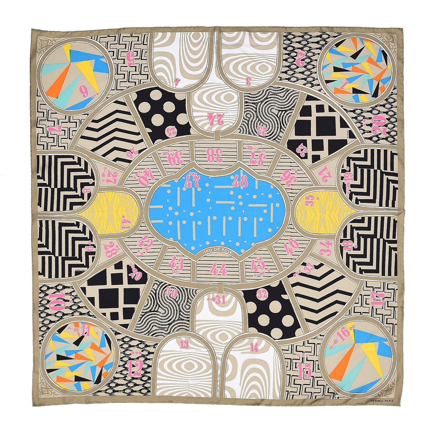 Silk Jeu De Soie Scarf 90 Mastic Bleu Multicolore