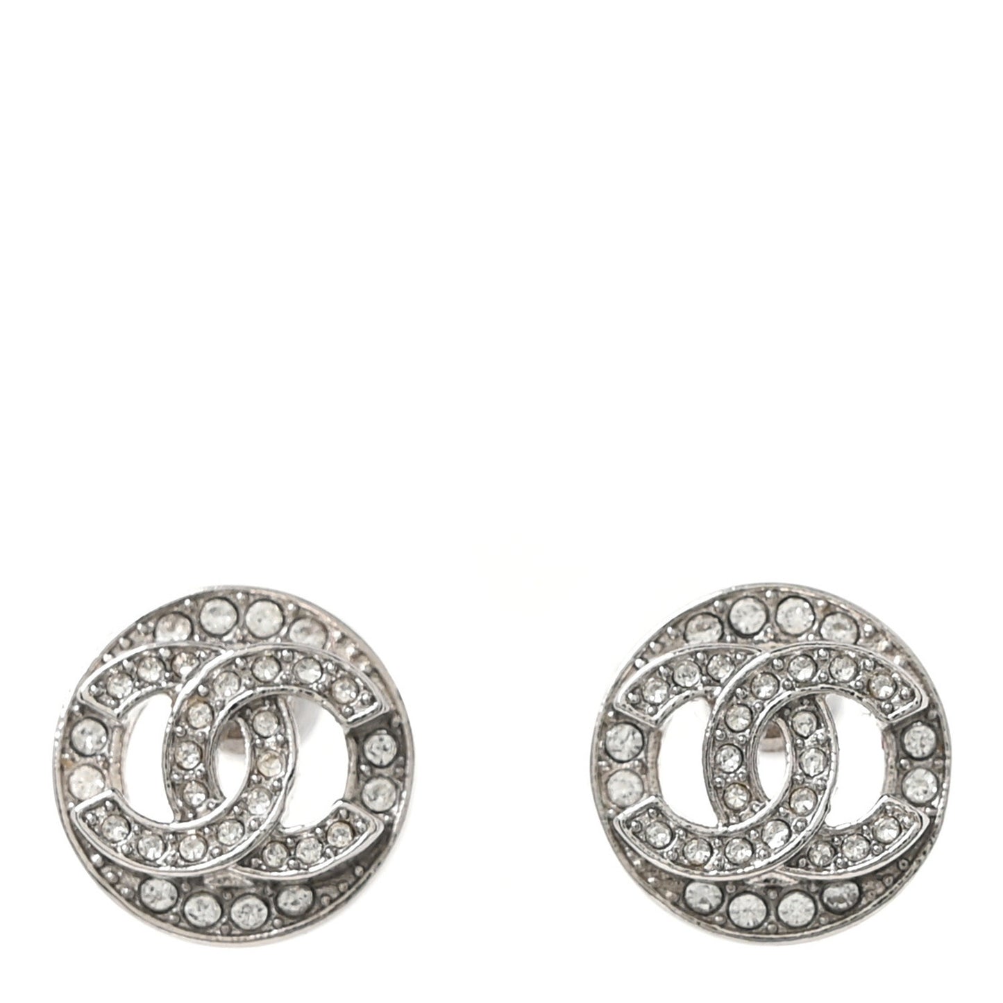 Crystal CC Round Earrings Silver