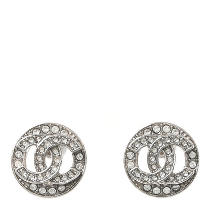 Chanel Crystal CC Round Earrings Silver 1 of 5