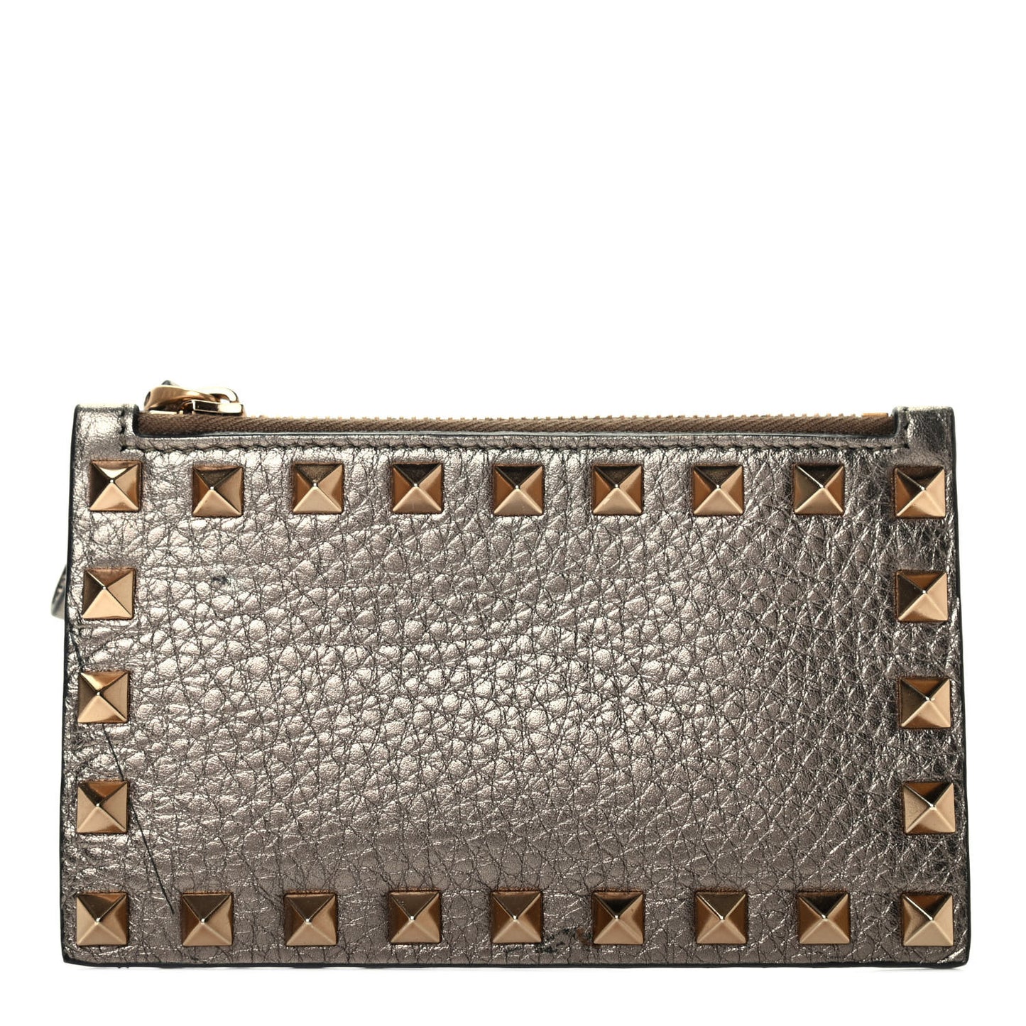 Pebbled Calfskin Rockstud Coin Case Card Holder Sasso