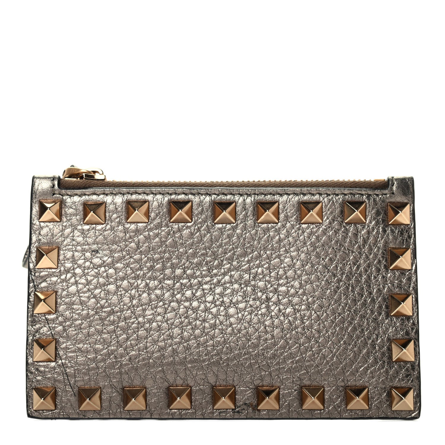 Valentino Garavani Pebbled Calfskin Rockstud Coin Case Card Holder Sasso 1 of 8